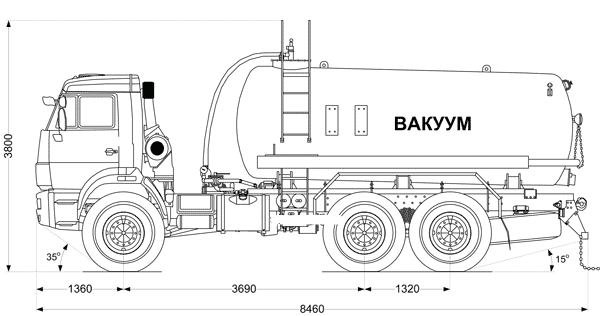 Схема и габаритные размеры вакуумной автоцистерны на шасси КАМАЗ
