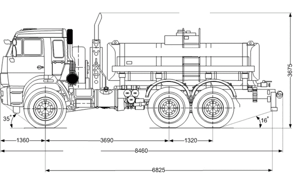 Схема и габаритные размеры топливозаправщика на шасси Камаз
